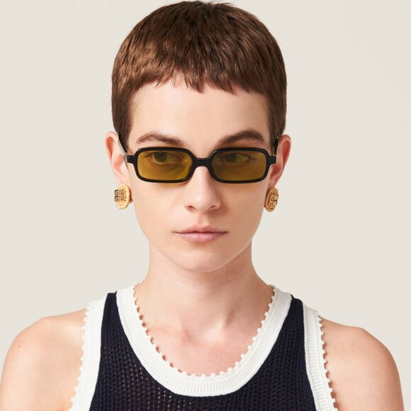 Miu Miu MU11ZSF 16K07O Sunglasses – Women’s Rectangle Designer Miu Miu Women Sunglasses Black Olive Green Rectangle MU11ZSF  main image 3